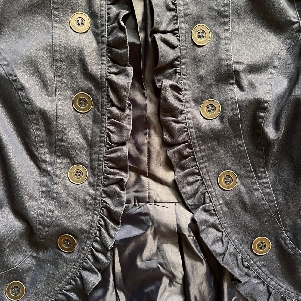 Navy Ruffled Button-Up Jacket - Picture 3 of 8